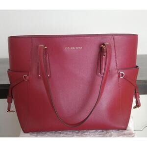 Michael Kors Voyager Crossgrain Leather Tote Bag Red